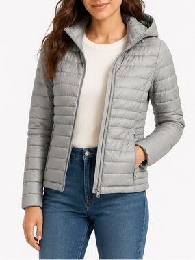 Abercrombie & Fitch Silver Gray Hooded Puffer Jacket Size S Lightweight